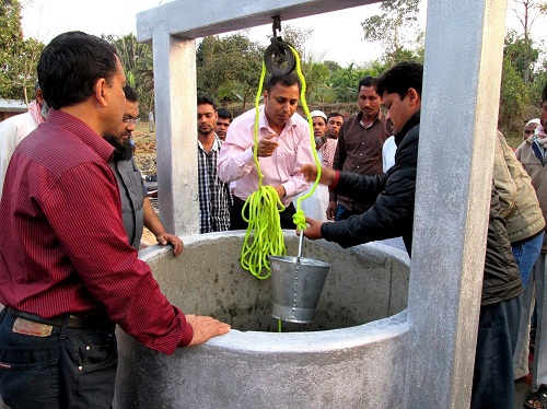 Md. Sharraf while inaugrating the ring well in Panijan, Khagorijan Gram Panchayat