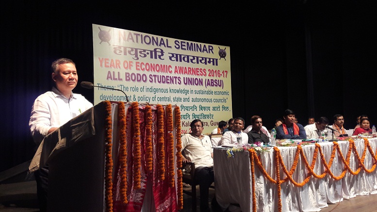 Mrinal gohain Regional Manager of Action Aid speaking during the national seminar organised by ABSU