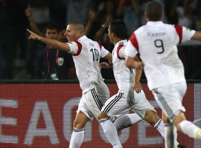 Sergio Contreras Pardo (Koke) of NorthEast United FC celebrates after scoring the opening goal during match 2 of the Hero Indian Super League between NorthEast United FC and Kerala Blasters FC held at the Indira Gandhi Stadium, Guwahati, India on the October 13, 2014.  Photo by: Shaun Roy/ ISL/ SPORTZPICS 