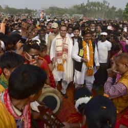 Congress Leader Gaurav Gogoi took part in an election campaign in support of his party candidate from Chaygaon Constituency Rekibuddin Ahmed ahead of the third phase Assembly election at Sampupara, Chaygaon in Kamrup District of Assam on 04-04-21.Pix by UB Photos
