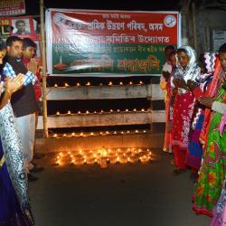 Tribute paid to CRPF jawans killed in Kashmir by terrists atatck by Kishak sramil unyan parishad at Nagaon on Friday. Photo: UB Photos