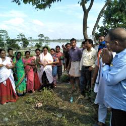 PWD minister Parimal Suklabaidya visiting  flood affected people in Dibrugarh on Tuesday. Photo by UB Photos.