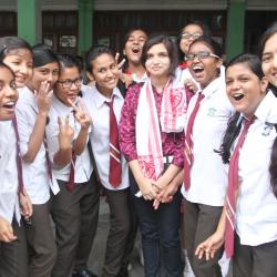 HS Arts 3rd position holder of Mousana Nitingle Chowdhury of St. Mary's School celebrating her victory with friends 