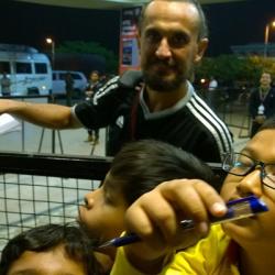 FC Pune City's midfielder Tuncay Sanli with fans at Guwahati on Tuesday