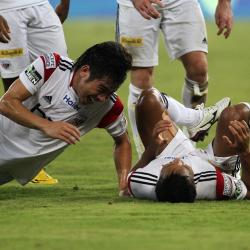 NorthEast United FC players celebrates a goal scored by Seimeinlen Doungel of NorthEast United FC during match 25 of the Hero Indian Super League between Chennaiyin FC and NorthEast United FC held at the Jawaharlal Nehru Stadium, Chennai, India on the 8th November 2014.  Photo by: Vipin Pawar/ ISL/ SPORTZPICS