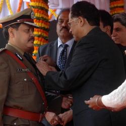THUMBS UP... IGP Bhaskar Jyoti Mahanta receiving Chief Minister's Police Medal at Republic Day function in Guwahati on Monday