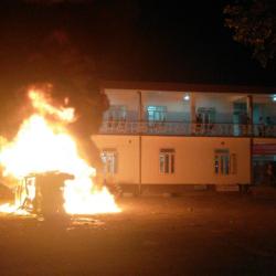 Police vehicle burnt at Churachandpur hospital