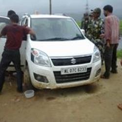 BJP workers in Uriam Ghat seizing a vehicle from Chetiagaon on Thursday
