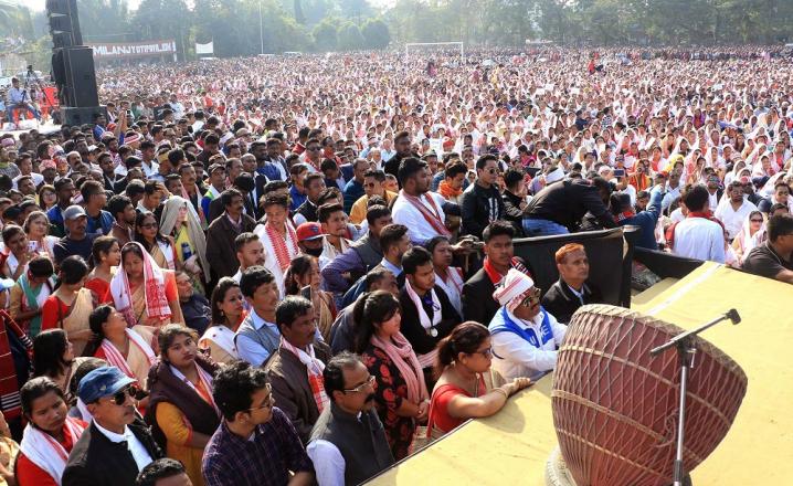 Protester staging a Janata 'Gorjon protest' against Citizenship Amendment Act (CAA) at Chowkidinghèe play ground, Dibrugarh on 24-12-19. Photo by UB Photos