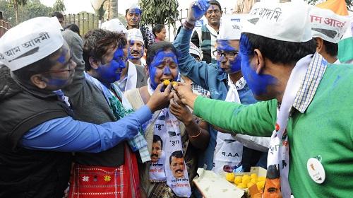 AAP Guwahati cadres celebrating