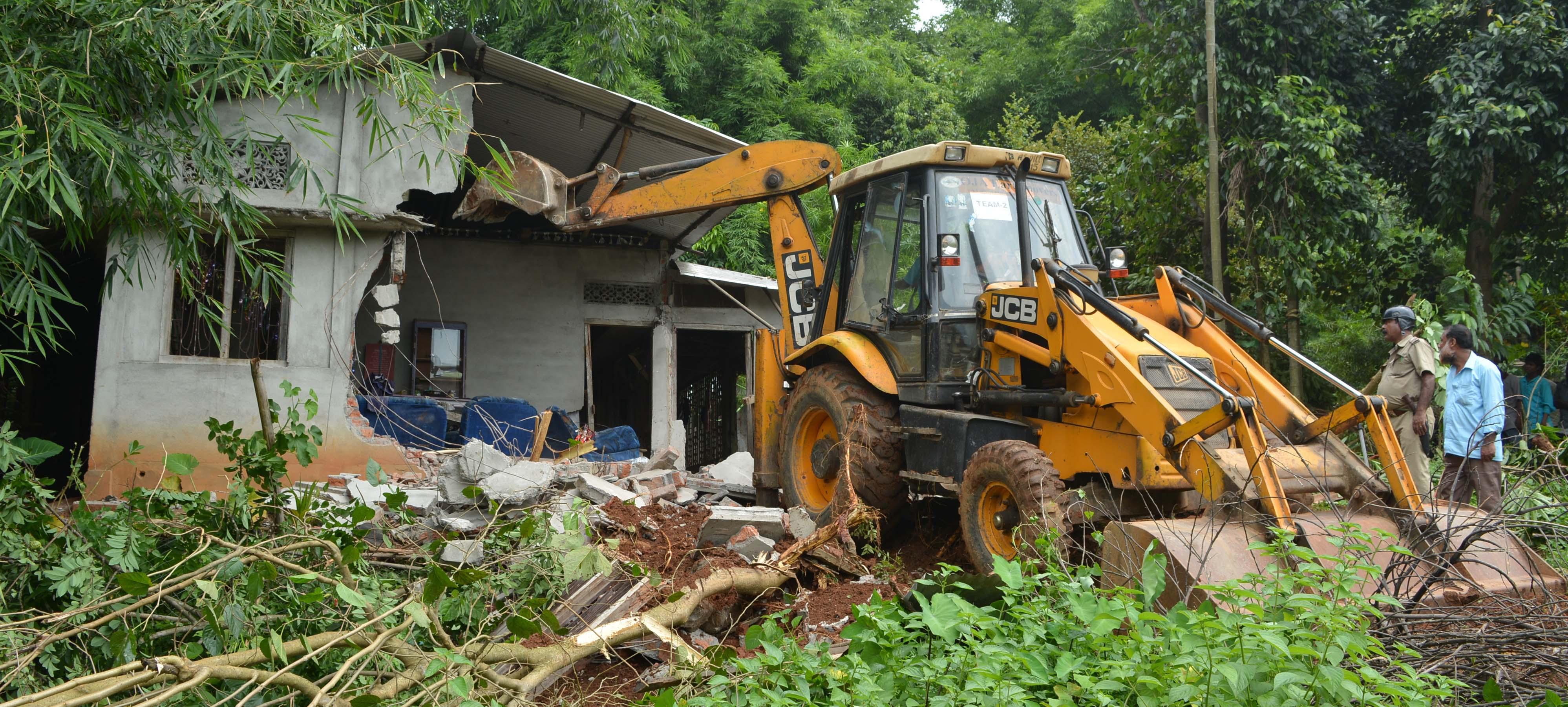 Assam Forest Department deployed 20 elephants and excavators to evict 1400 families from Amchang Wildlife Sanctuary on Thursday. Photo by UB Photos