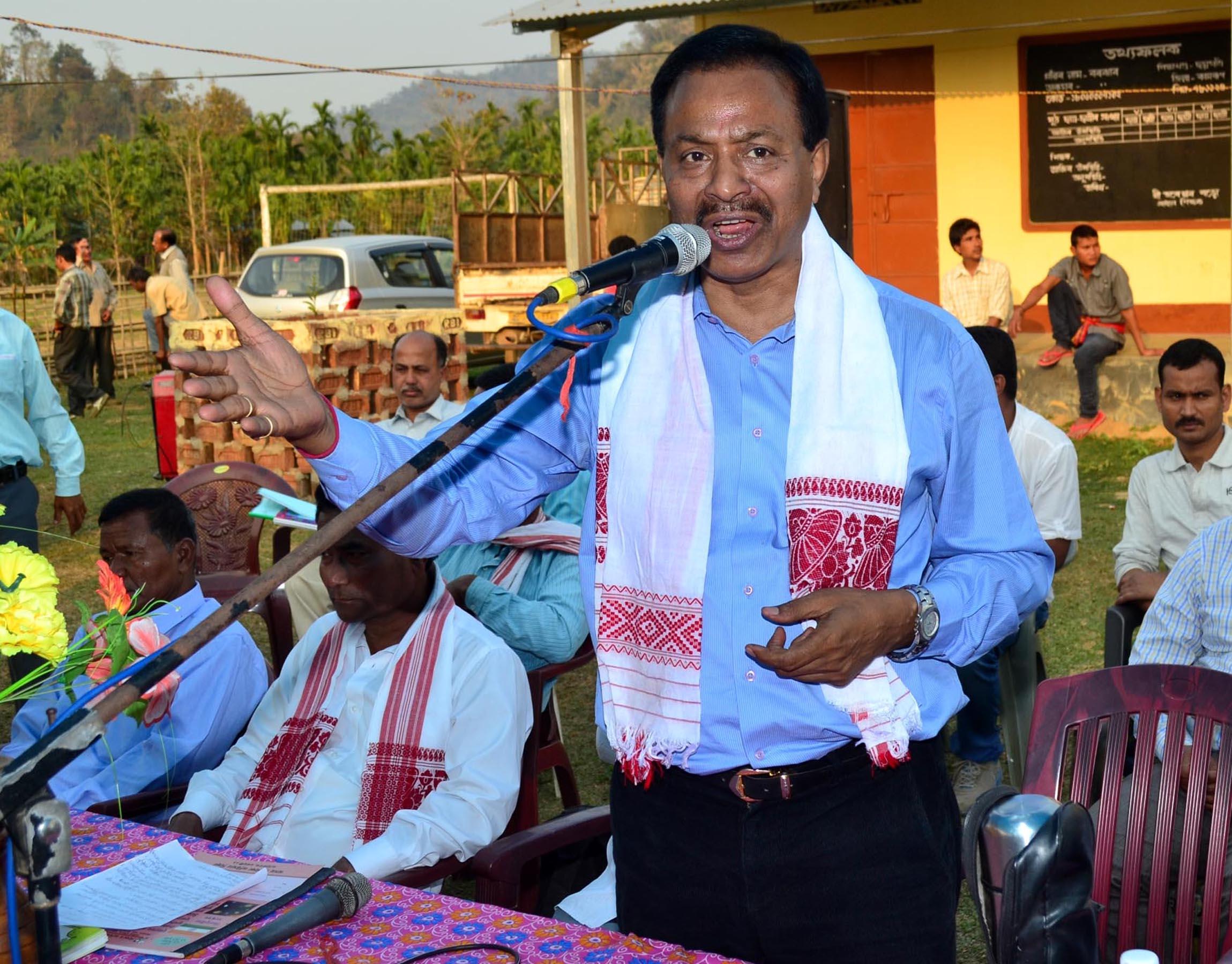 AGP leader Dr. Kamala Kalita at a public at Ukium village in Assam-Meghalaya border area, Kamrup district, Assam on 27-02-16. Pix by UB Photos   