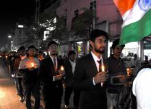 Tezpur Yava Samaj Protest Candle Lighting Rally  against terror attacks in Pulwam Kashmir, at Tezpur  on on Sunday. Photo: UB photos