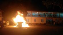 Police vehicle burnt at Churachandpur hospital