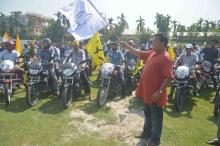 ABSU president Promod Boro while flagging off grand bike rally 
