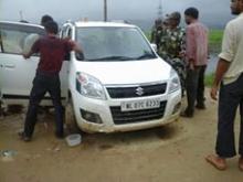 BJP workers in Uriam Ghat seizing a vehicle from Chetiagaon on Thursday