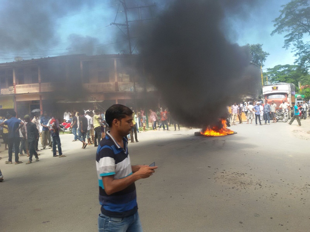 Burning protest against Nazira police