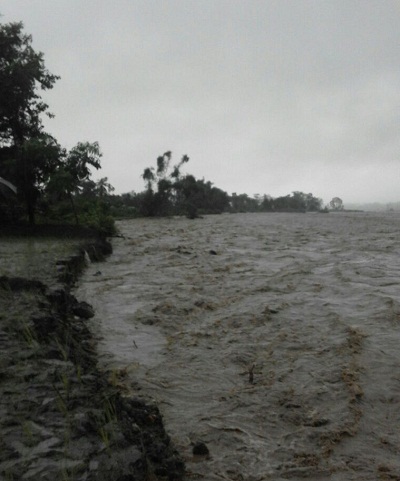 Flood waters inundate areas in Saralpara