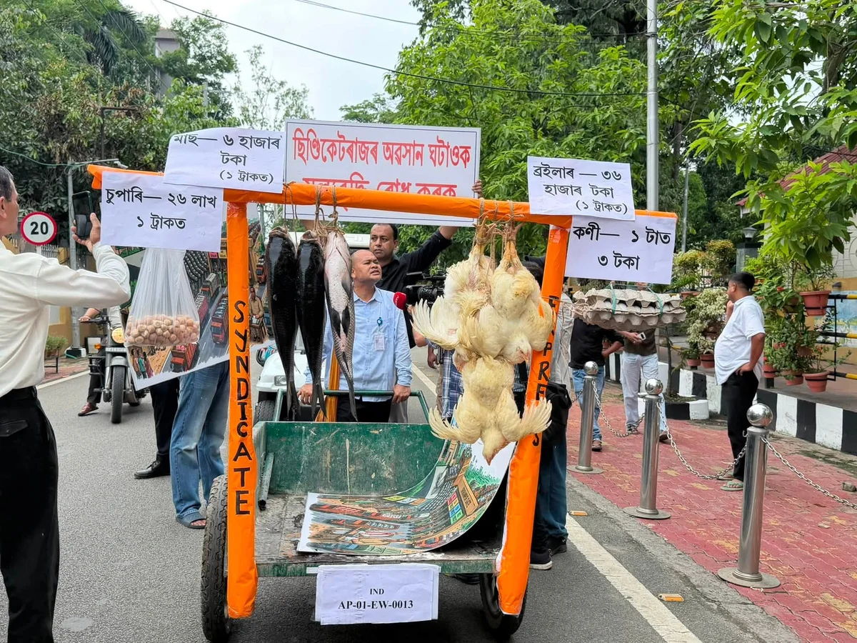 Akhil Gogoi wheels handcart into Assembly, alleges 'syndicate tax' behind price rise