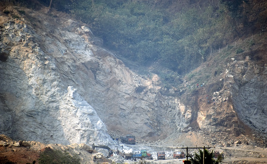 Illegal stone quarry near Deepor Beel