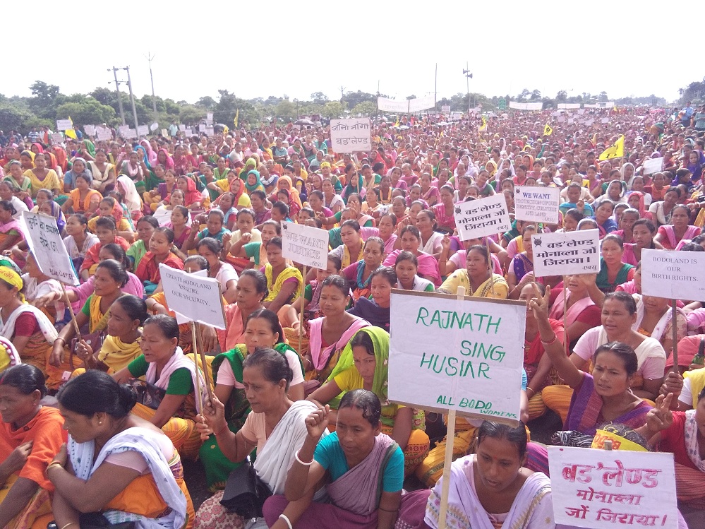 Women block road for Bodoland