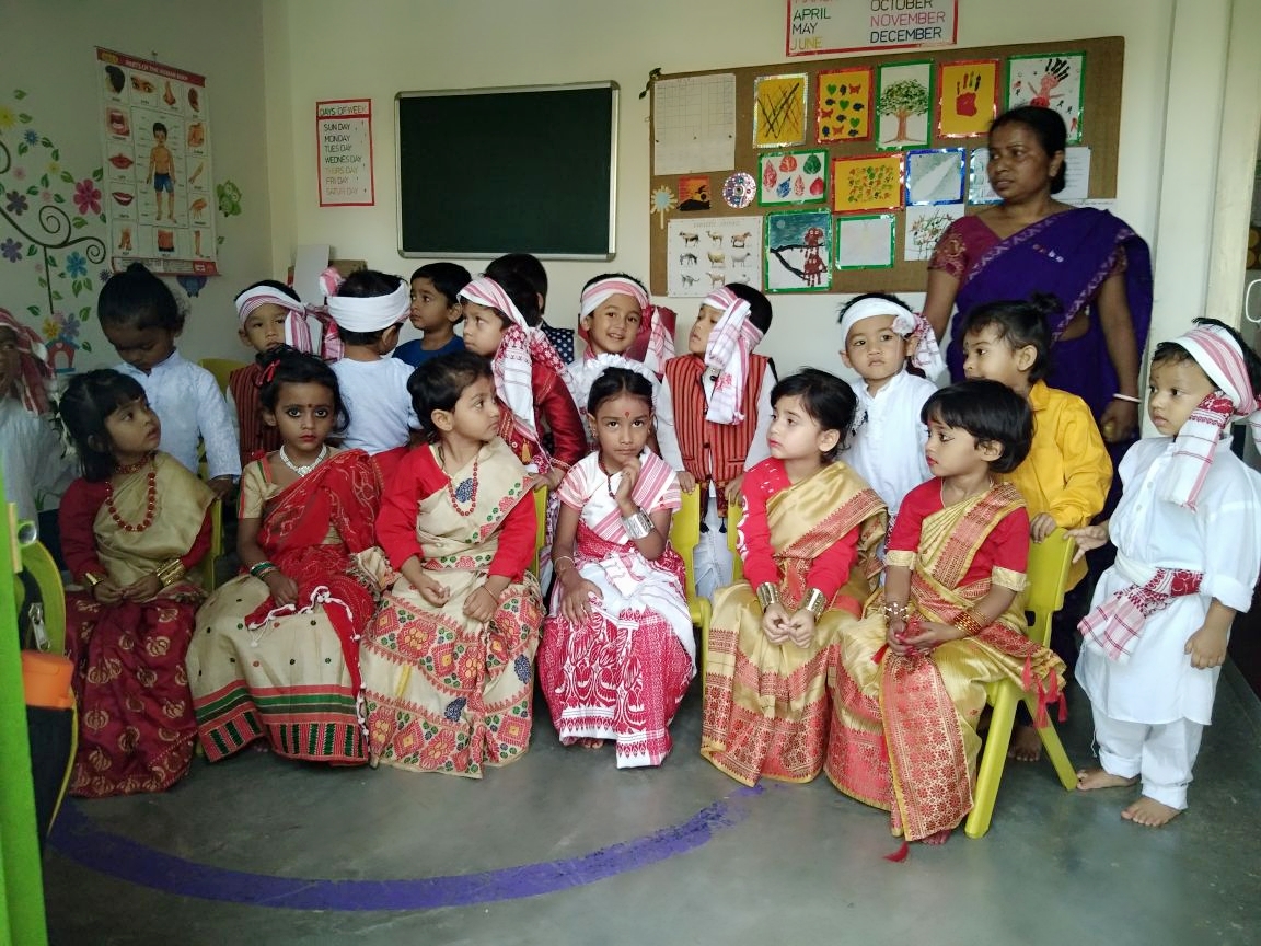 Kids perform bihu in school