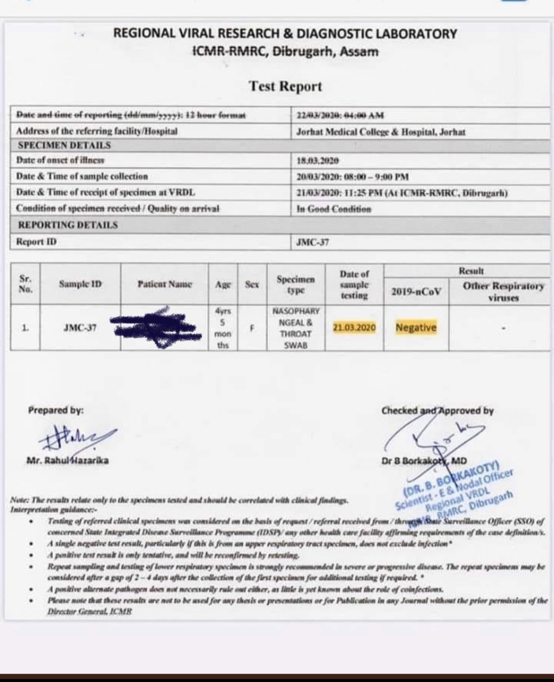 Jorhat child tests negative in COVID19