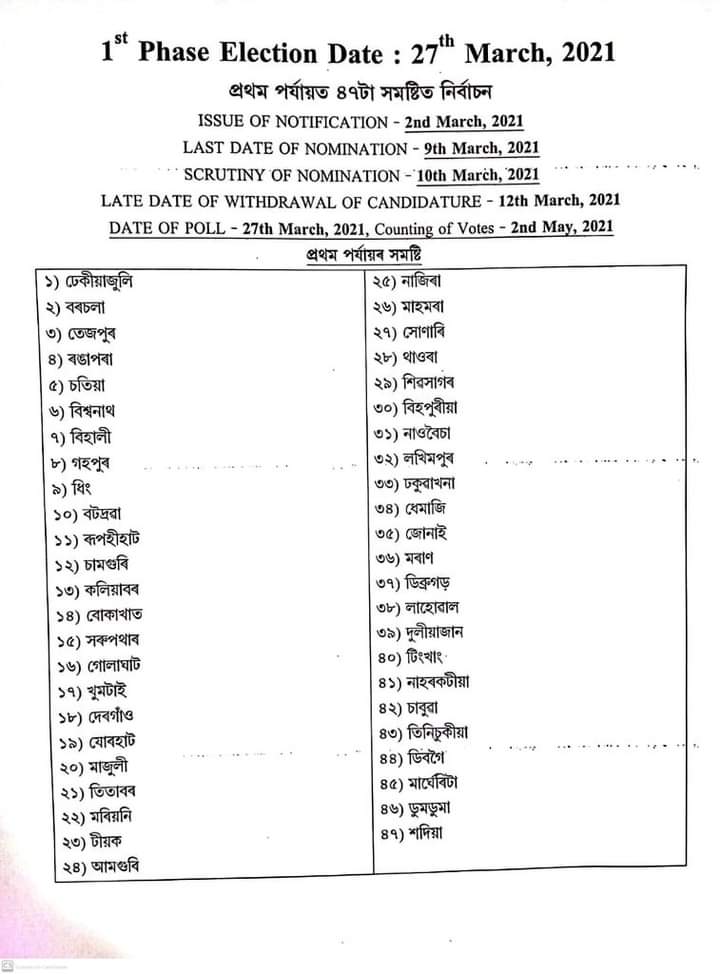 Assembly election starting from March 27