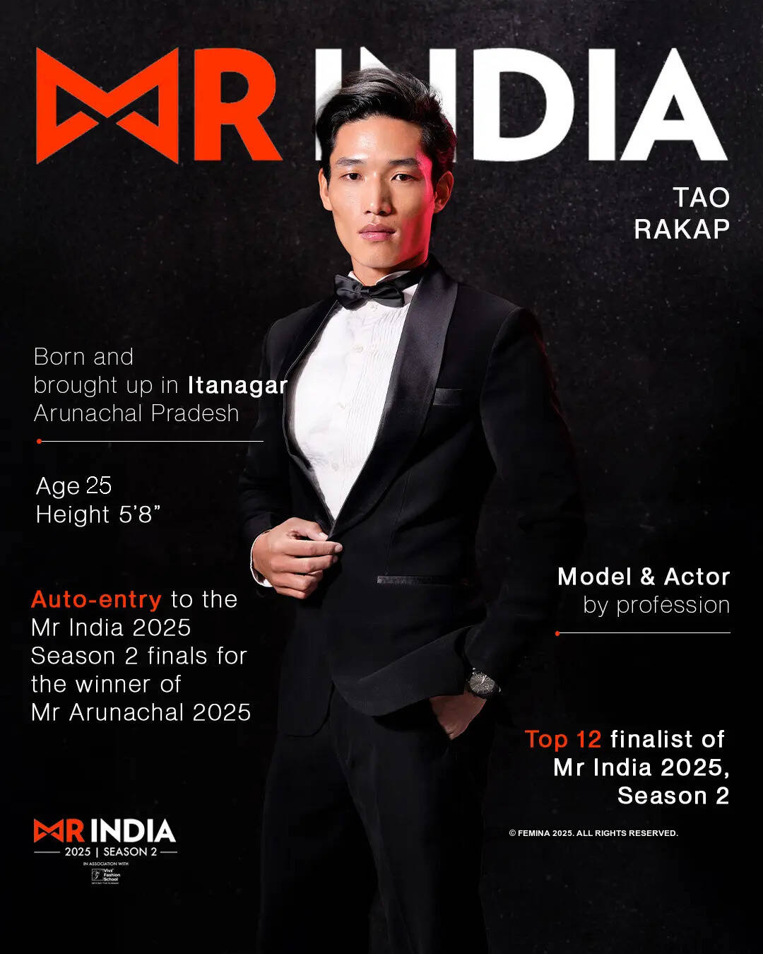 Arunachal’s Tao Rakap Creates History, Secures Top 12 Spot at Mr. India 2025