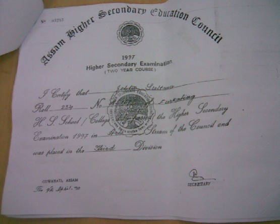 Fake Certificate for use in Assam