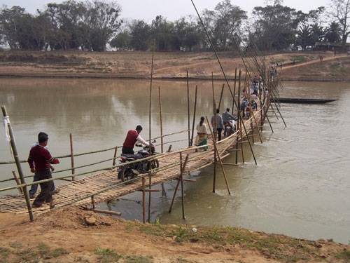 Bamboo bridge over Kopili