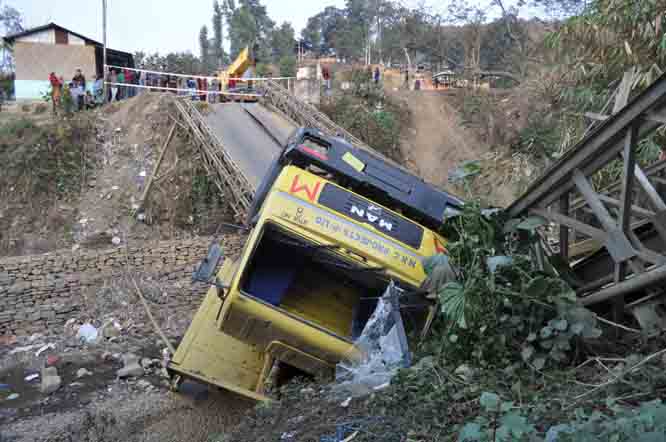 Bridge collapsed at Mahur, Haflong