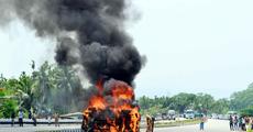 Mishap claims 3 at Raha, mob set ablaze vehicle