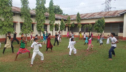 Martial art trainning for girls at  Dakhin Gaon